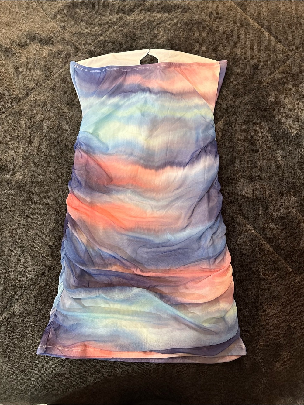 Strapless Ruched Dress in Blue, Pink and Purple - Picture 3 of 5